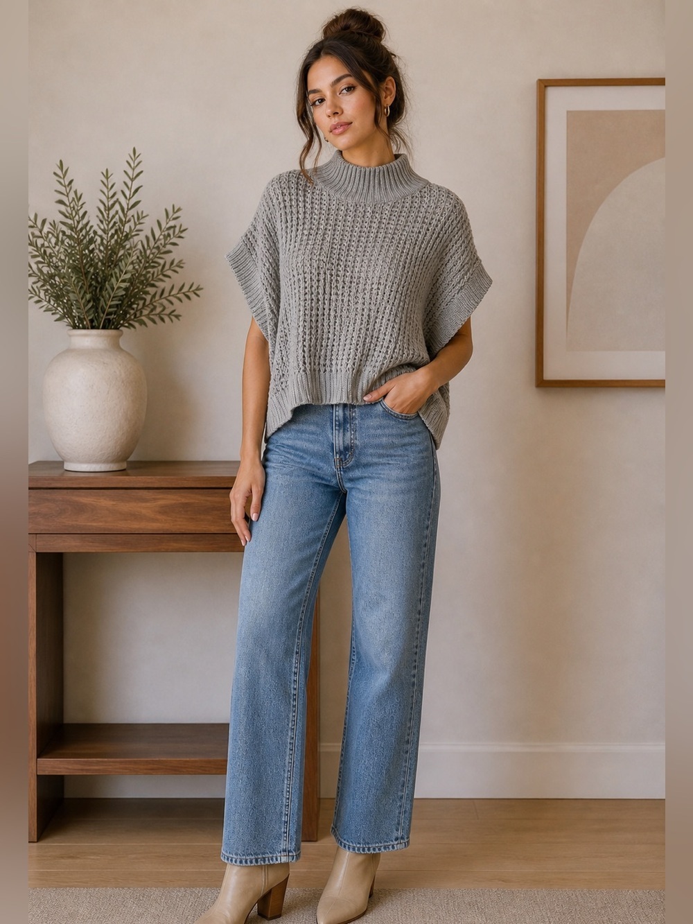 Women's grey Knit Sweater Top